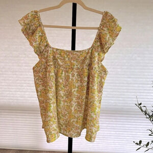 Greylin Anthropologie Cottage Floral Ruffle Blouse Yellow Green Large NWT Spring